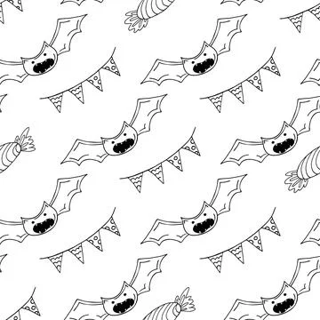 Halloween Monochrome pattern in hand draw style Stock Illustration