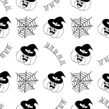 Halloween Monochrome pattern in hand draw style Stock Illustration