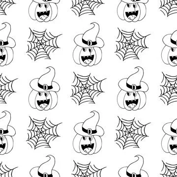 Halloween Monochrome pattern in hand draw style Stock Illustration