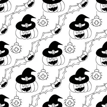 Halloween Monochrome pattern in hand draw style Stock Illustration