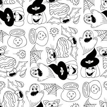 Halloween Monochrome pattern in hand draw style Illustrazione stock
