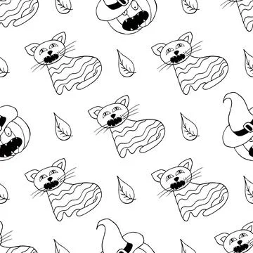 Halloween Monochrome pattern in hand draw style Stock Illustration