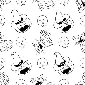 Halloween Monochrome pattern in hand draw style 스톡 일러스트