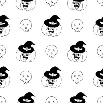 Halloween Monochrome pattern in hand draw style 스톡 일러스트