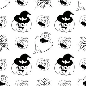 Halloween Monochrome pattern in hand draw style Stock Illustration