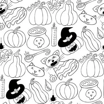 Halloween Monochrome pattern in hand draw style Illustrazione stock