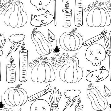 Halloween Monochrome pattern in hand draw style 스톡 일러스트