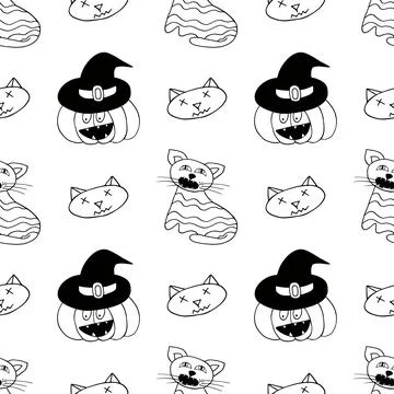 Halloween Monochrome pattern in hand draw style Stock Illustration