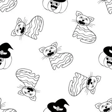 Halloween Monochrome pattern in hand draw style Stock Illustration