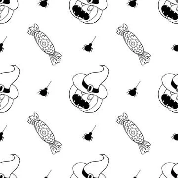 Halloween Monochrome pattern in hand draw style Stock Illustration