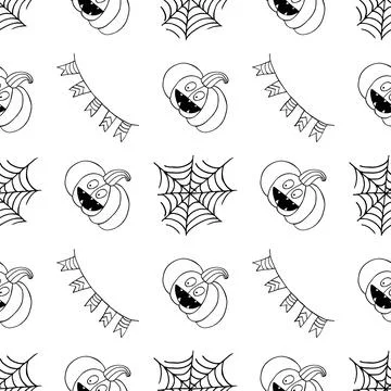 Halloween Monochrome pattern in hand draw style Stock Illustration