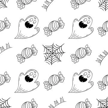 Halloween Monochrome pattern in hand draw style Stock Illustration