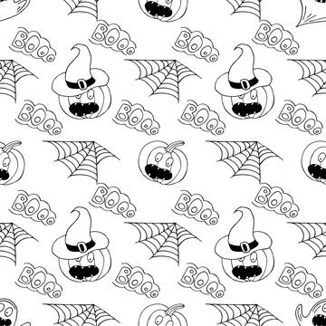 Halloween Monochrome pattern in hand draw style Stock Illustration