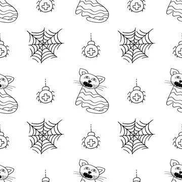 Halloween Monochrome pattern in hand draw style Stock Illustration