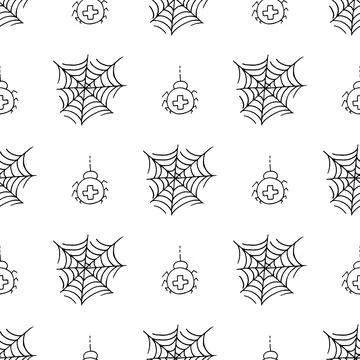 Halloween Monochrome pattern in hand draw style Stock Illustration