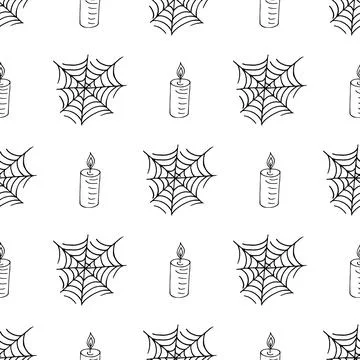 Halloween Monochrome pattern in hand draw style Stock Illustration