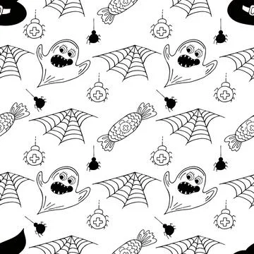 Halloween Monochrome pattern in hand draw style Stock Illustration