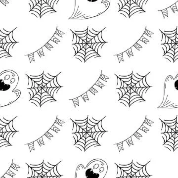 Halloween Monochrome pattern in hand draw style Stock Illustration