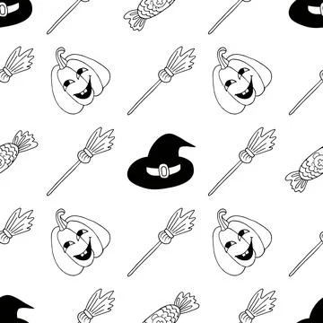Halloween Monochrome pattern in hand draw style Illustrazione stock