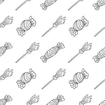 Halloween Monochrome pattern in hand draw style 스톡 일러스트