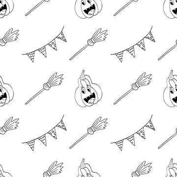 Halloween Monochrome pattern in hand draw style Illustrazione stock