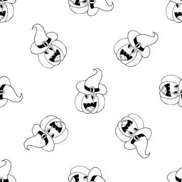 Halloween Monochrome pattern in hand draw style Stock Illustration