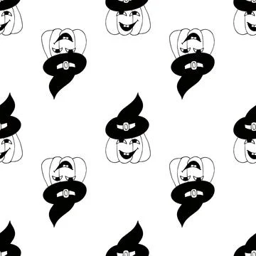 Halloween Monochrome pattern in hand draw style Stock Illustration