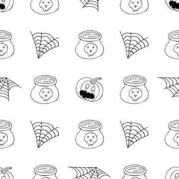 Halloween Monochrome pattern in hand draw style Stock Illustration