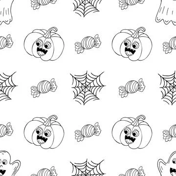 Halloween Monochrome pattern in hand draw style Stock Illustration