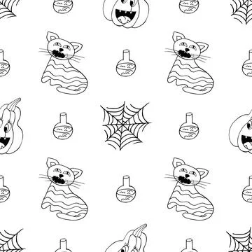 Halloween Monochrome pattern in hand draw style Stock Illustration