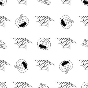 Halloween Monochrome pattern in hand draw style Stock Illustration