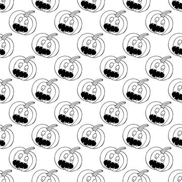 Halloween Monochrome pattern in hand draw style Stock Illustration