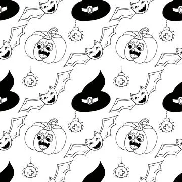 Halloween Monochrome pattern in hand draw style Stock Illustration
