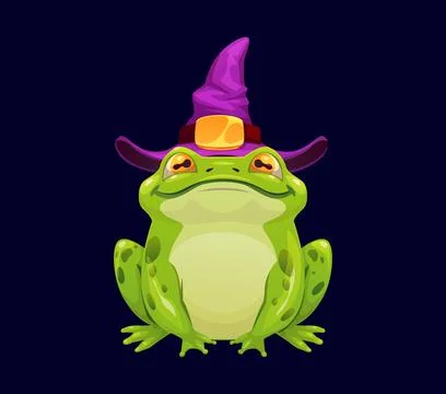 Halloween monster character toad frog in witch hat Stock Illustration