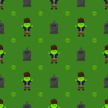Halloween monster vector pattern. Cartoon style. Kawaii character. Stock Illustration