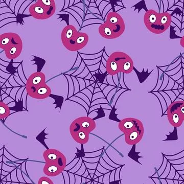 Halloween monsters seamless cherry vampire with wings pattern for wrapping .. Stock Illustration