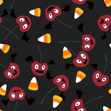Halloween monsters seamless cherry vampire with wings pattern for wrapping .. Illustrazione stock