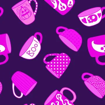 Halloween monsters seamless cups with ghost and skulls and candy pattern Stock Illustration