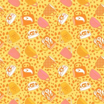 Halloween monsters seamless cups with ghost and skulls and candy pattern Stock Illustration