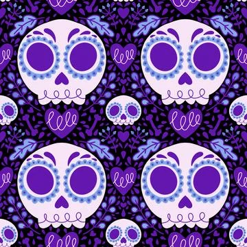Halloween monsters seamless skulls pattern for wrapping paper and fabrics Stock Illustration