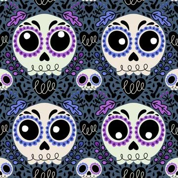 Halloween monsters seamless skulls pattern for wrapping paper and fabrics Illustrazione stock