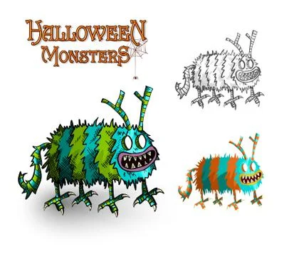 Halloween monsters spooky elements set eps10 file. Illustrazione stock