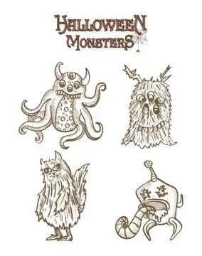 Halloween monsters spooky elements set eps10 file. Stock Illustration