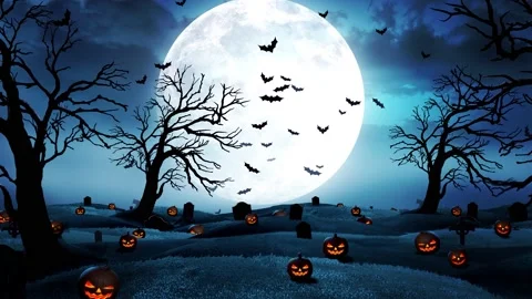 Halloween Moon and Cemetry Background Видео 204143847