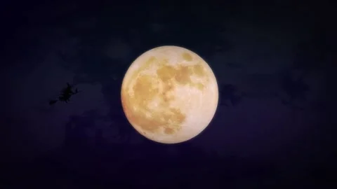 Halloween Motion Background, Full Moon, Flying Witch, Loop Background Video Stock Footage 232386447