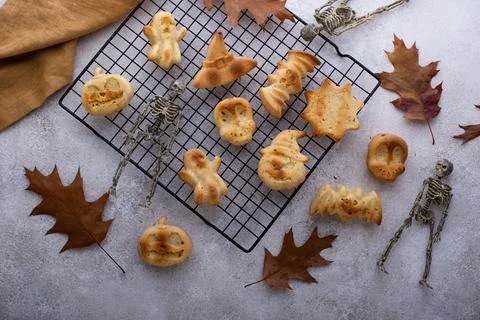 Halloween muffins in shape of bat and ghost Stock Photos