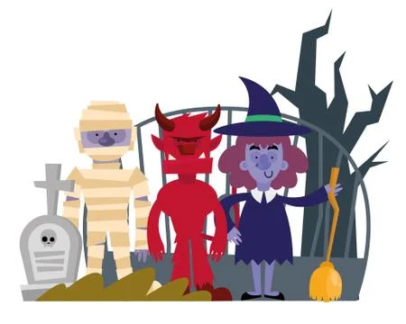 Halloween mummy devil and witch cartoons vector design Illustrazione stock