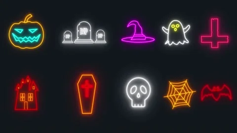 Halloween Neon Icons | 4K Stock After Effects