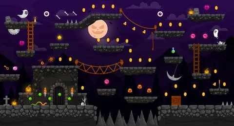 Halloween night arcade game level map islands Stock Illustration