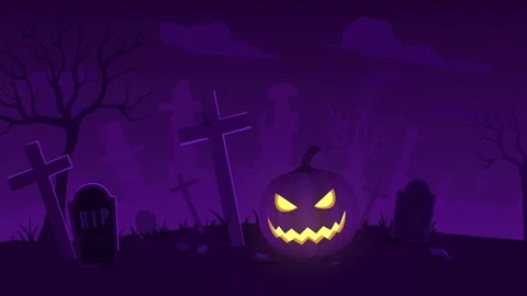 A Halloween night background featuring bats flying around,  pumpkin animation. Video stock 341737681